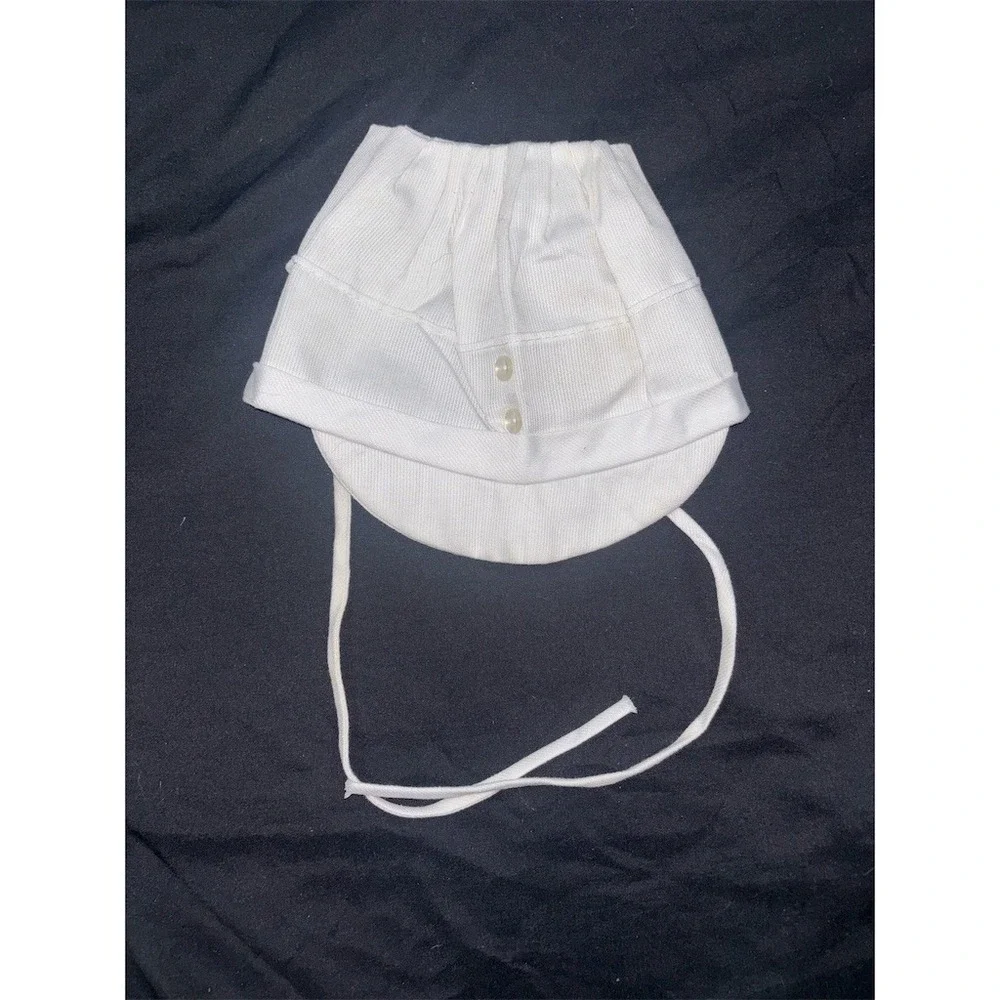Petit Ami Baby Boy Bonnet Cap White Brim Chin Ties Vintage 1960s 1970s heirloom